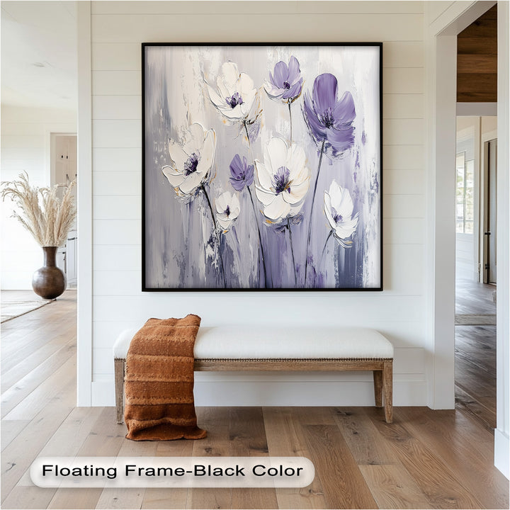 White and Purple Wildflowers in Soft Harmony - Flower Oil Painting