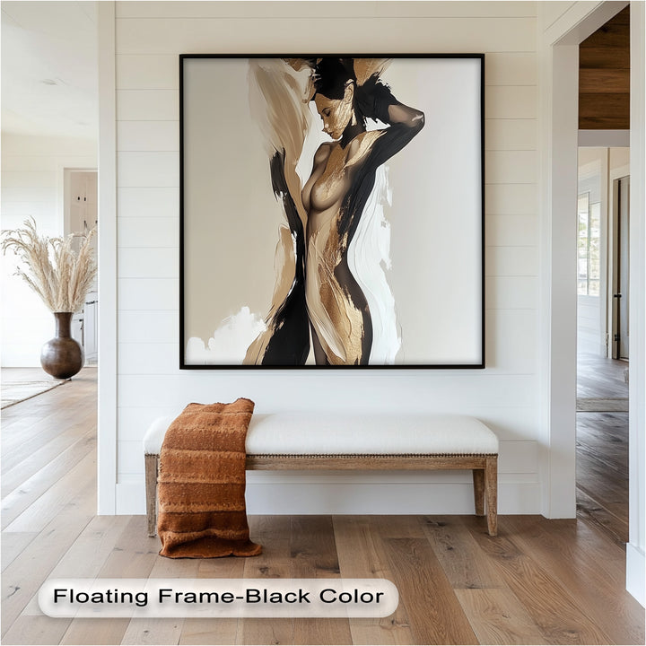 Golden Silence – Abstract Female Figure Oil Painting