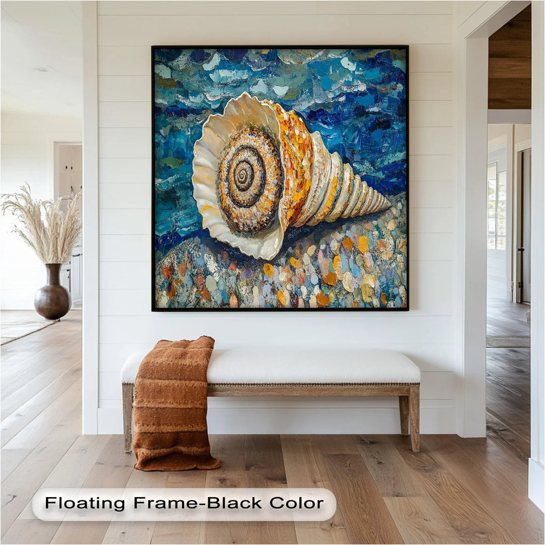 Whispers of the Sea – Spiral Shell on Coastal Shoreline Oil Painting - MyPhotoStation