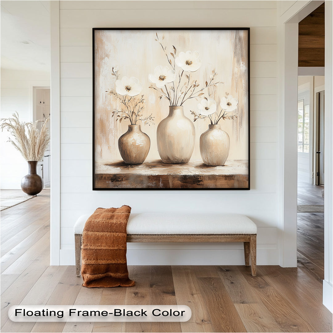 Serenity in Neutral Tones – White Floral Still Life Oil Painting