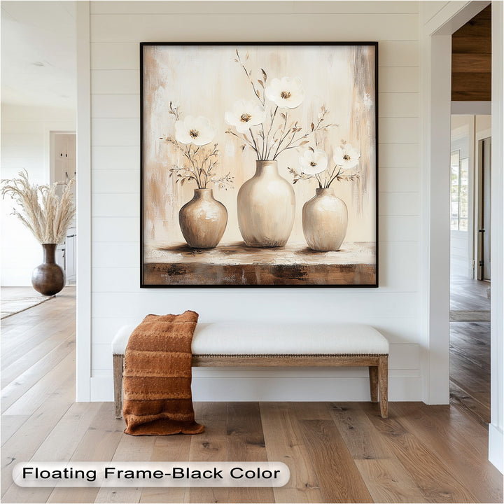 Serenity in Neutral Tones – White Floral Still Life Oil Painting
