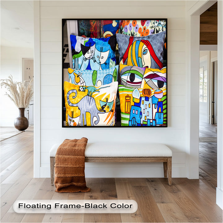 Colorful Cubist Cat & Face Pillows – Picasso Oil Painting