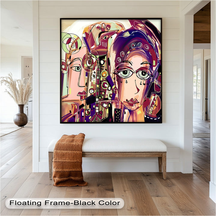 Whispers in Color – Dual Faces with Expressive Eyes Picasso Oil Painting