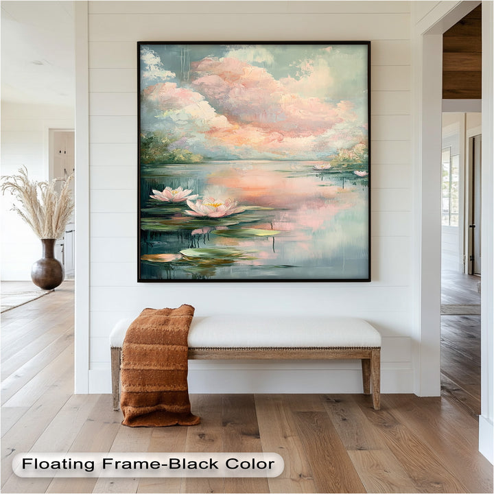 Pastel Water Lilies in Tranquil Lake - Flower Oil Painting