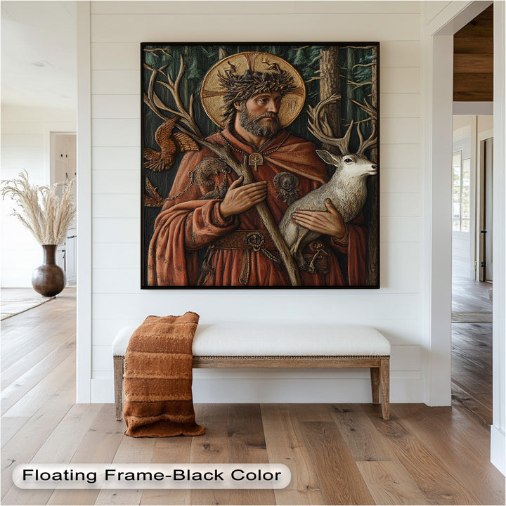 Saint with Deer Wall Art – Religious Oil Painting