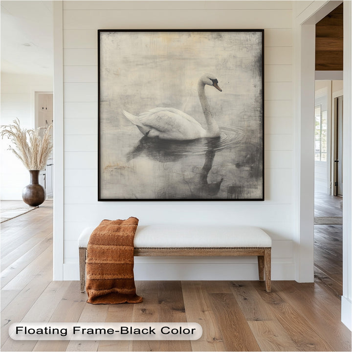 Silent Grace – Monochrome Swan on Still Water Oil Painting