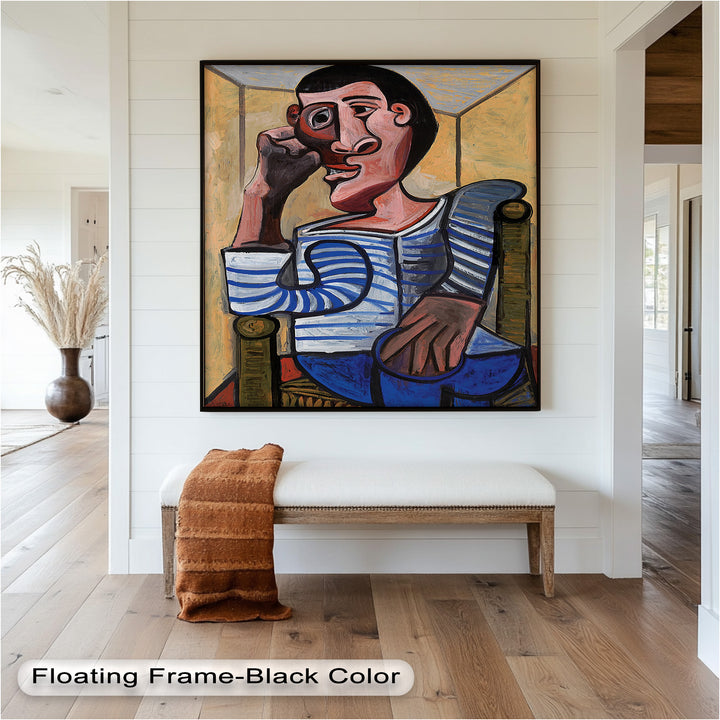 Melancholy in Stripes – Seated Man with Blue Shirt Picasso Oil Painting