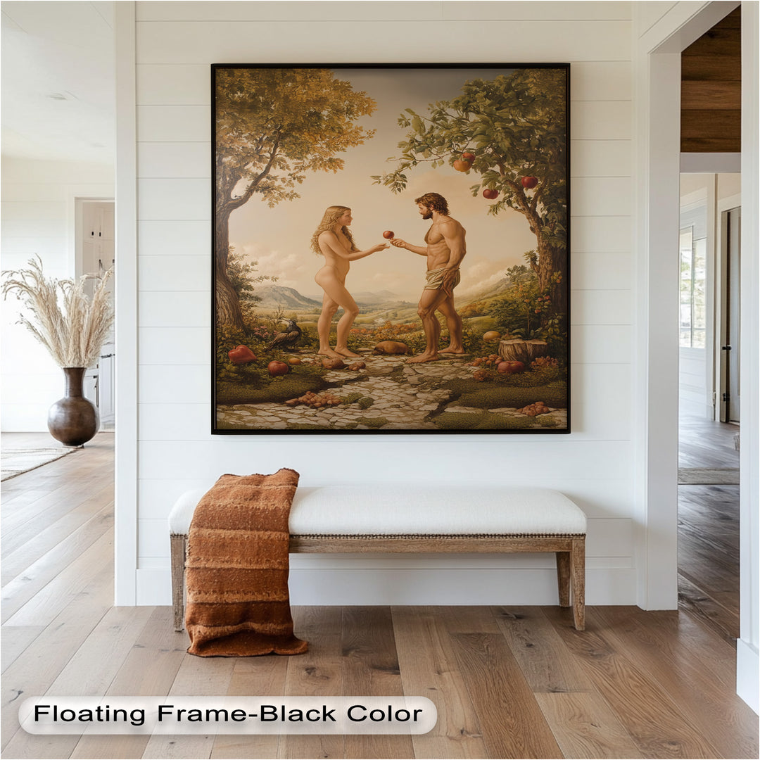 The First Temptation – Adam and Eve in Eden Renaissance Oil Painting