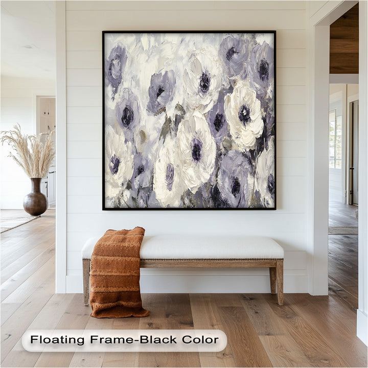 Ivory Whispers – Cream and Lavender Anemone Flower Oil Painting