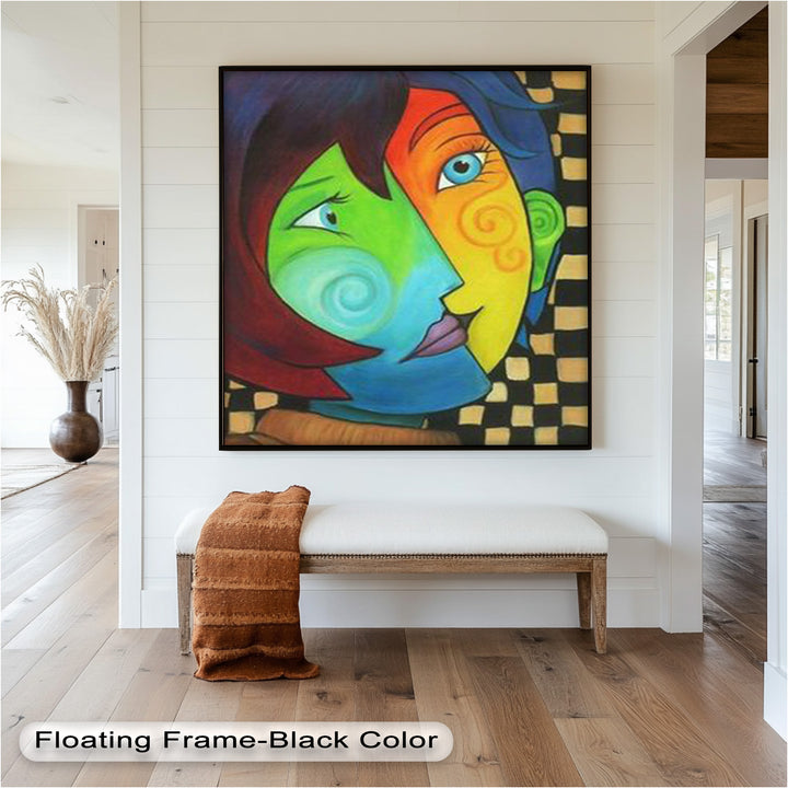 Colorful Duality – Surreal Portrait Fusion in Picasso Oil Painting