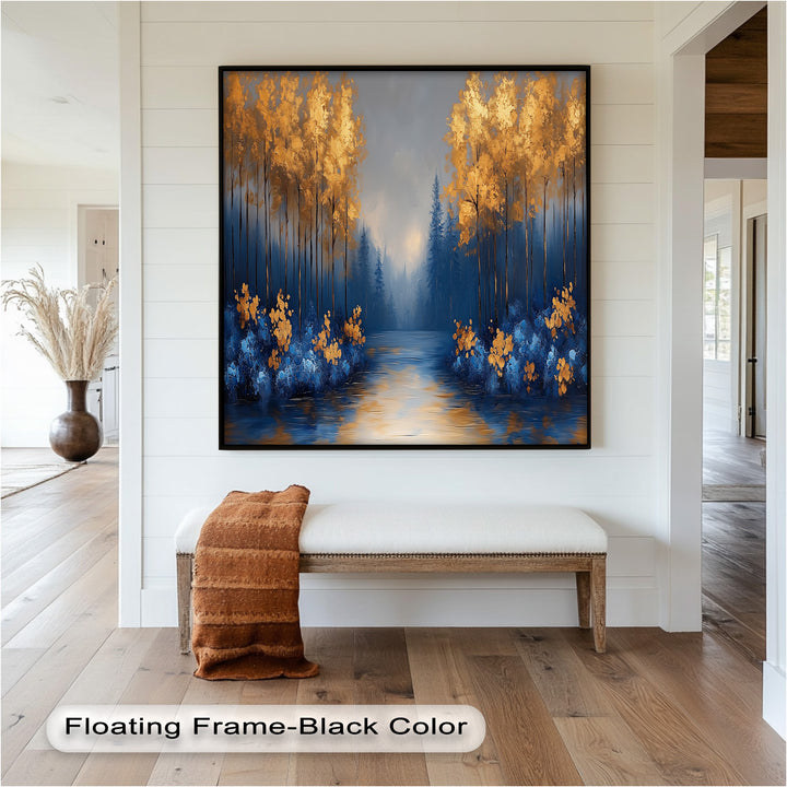 Perfect for modern or imaginative interiors, this artwork captures the serene magic of a hidden forest glowing with light and color.