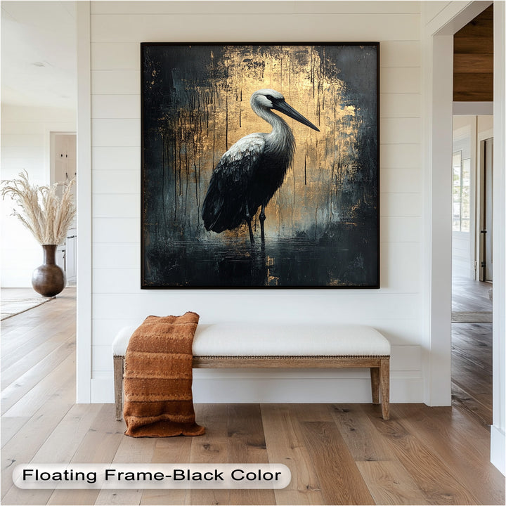 Golden Shadow Heron – Animal Oil Painting