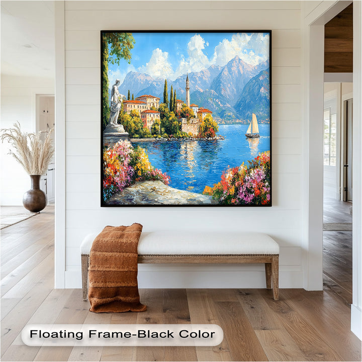 Colorful Italian Lake Town Wall Art – Landscape Oil Painting