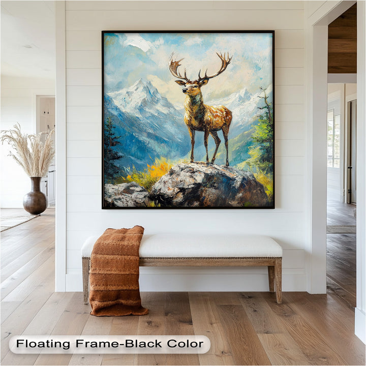 Stag in Mountain Landscape - Animal Oil Painting
