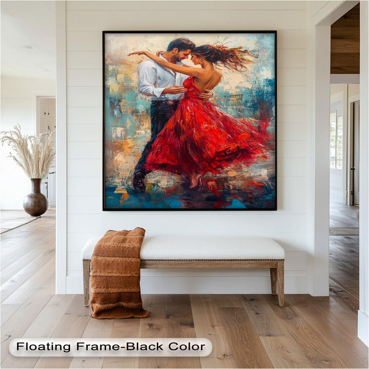 Flamenco Fire – Romantic Couple in Red Dress Oil Painting