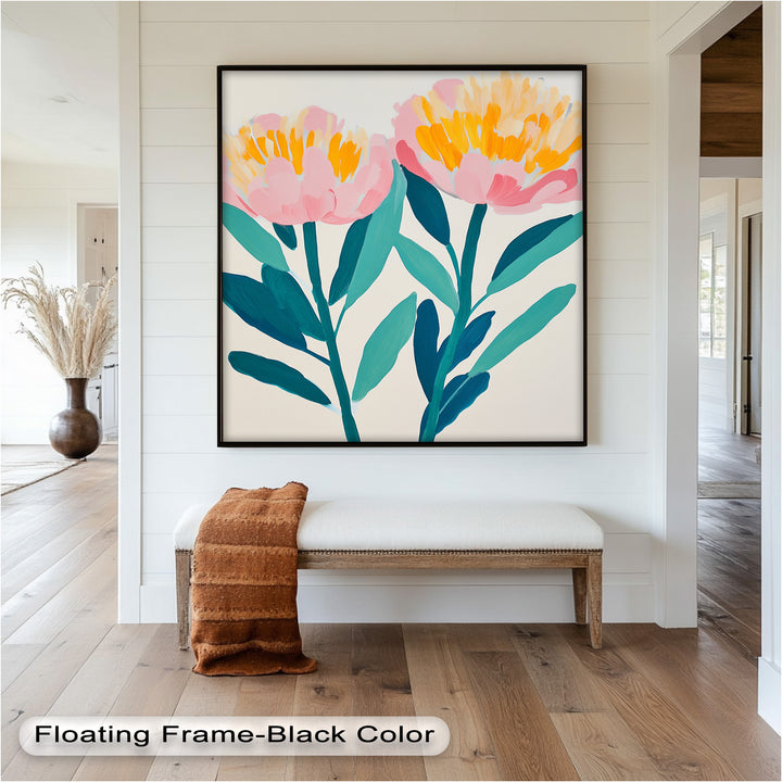 Sunburst Peonies – Modernes Boho-Blumenölgemälde