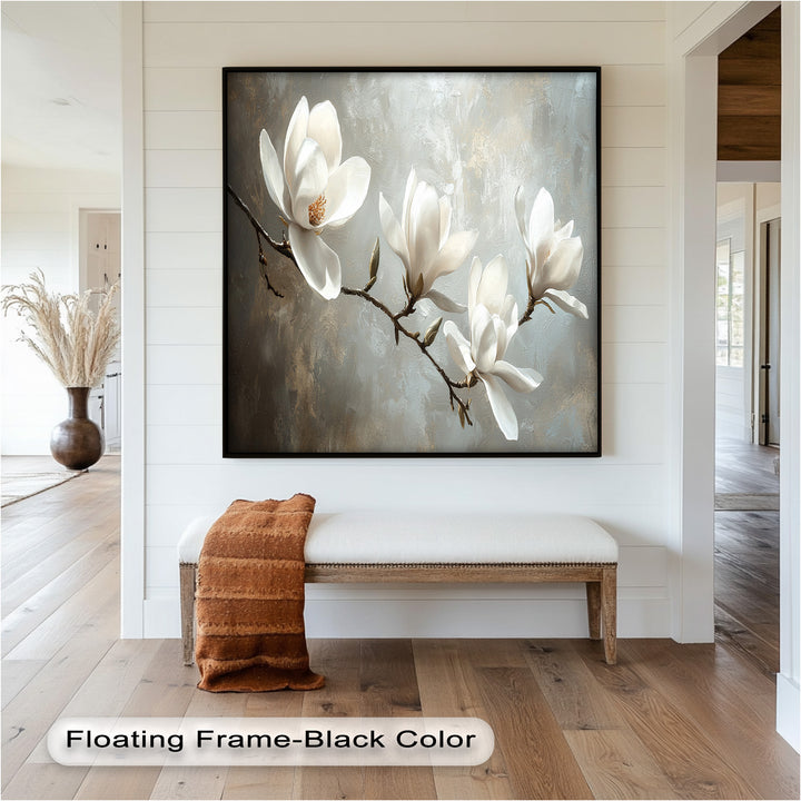 Magnolia Serenity – Cream Blossom Branch Flower Oil Painting