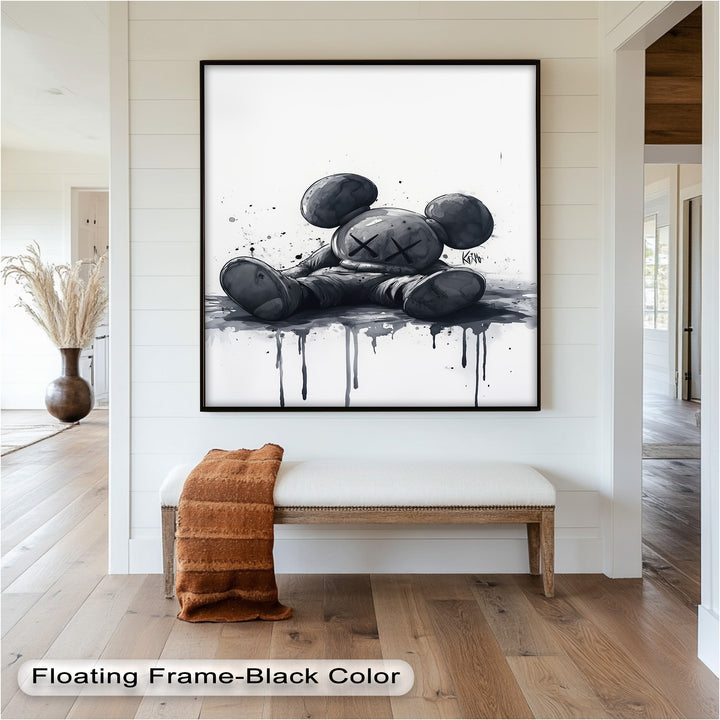 Gefallenes Schweigen – Monochromes KAWS-Ölgemälde