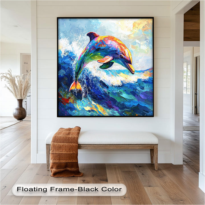 Dolphin Leaping Through Ocean Waves – Animal Oil Painting