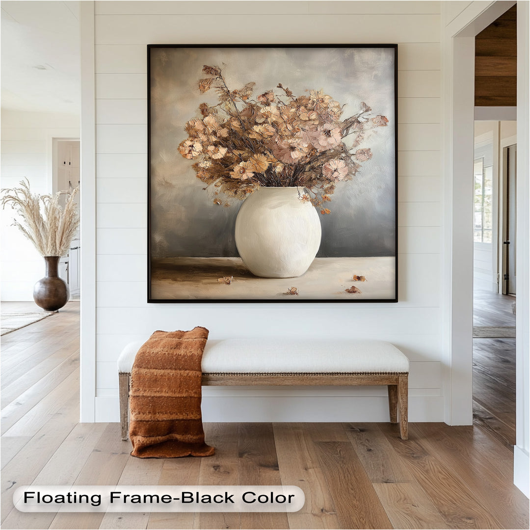 Brown Bouquet in White Vase - Flower Oil Painting