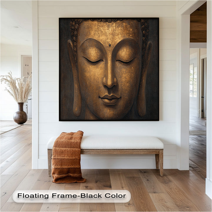 Golden Buddha Face Wall Art – Religious Oil Painting