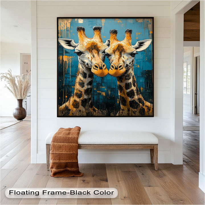 Zwei Giraffen in blauer abstrakter Harmonie - Tierölgemälde