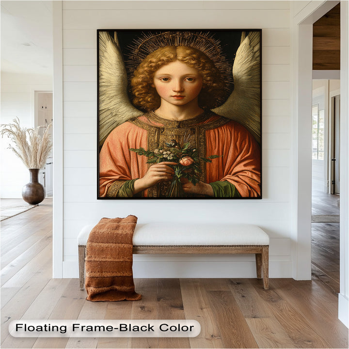 Angel Holding Flowers Wall Art – Religious Oil Painting