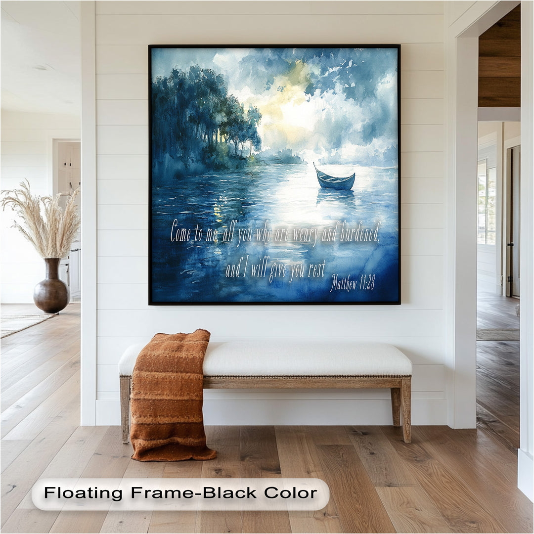 Matthew 11:28 – Find Rest in Christ Bible Verse Oil Painting