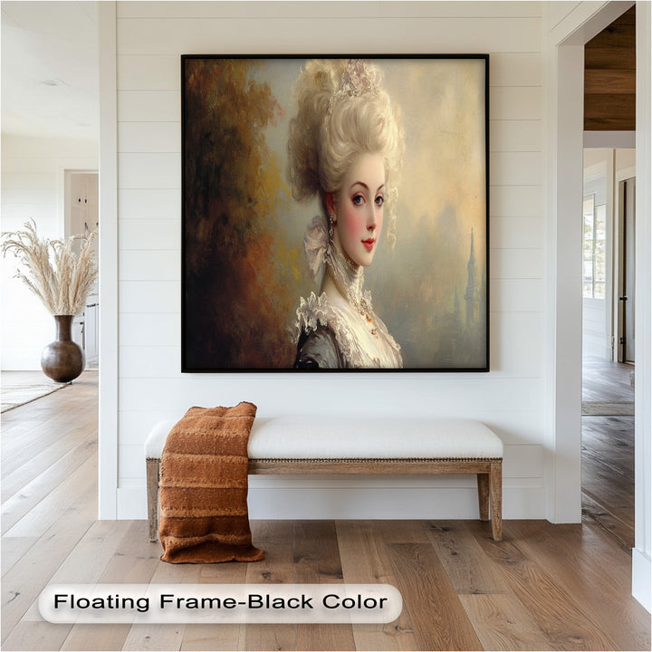 Rococo Grace Oil Painting – Portrait of a Noblewoman in Ivory Lace