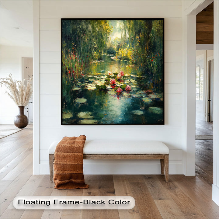 Tranquil Water Lilies in Sunlit Pond – Impressionist Oil Painting