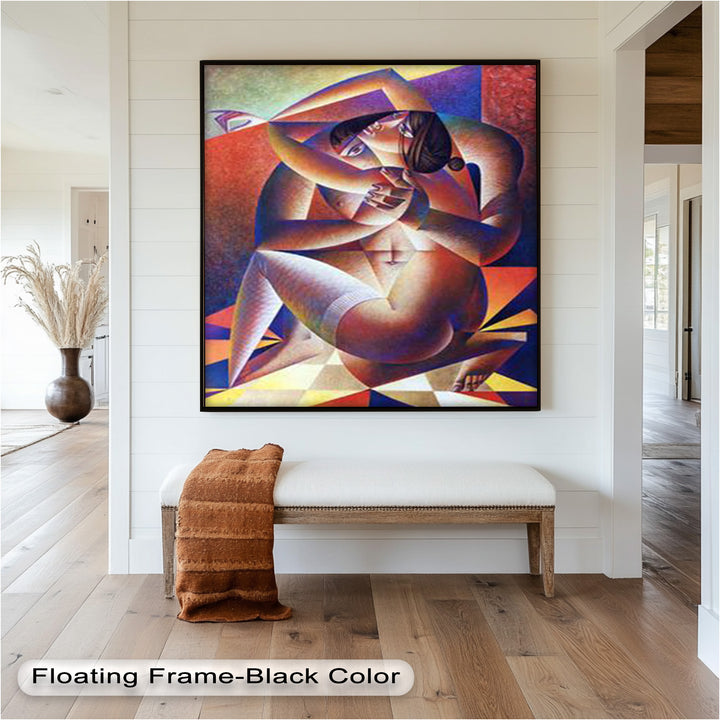 Entwined Forms – Abstract Lovers in Geometric Harmony Picasso Oil Painting