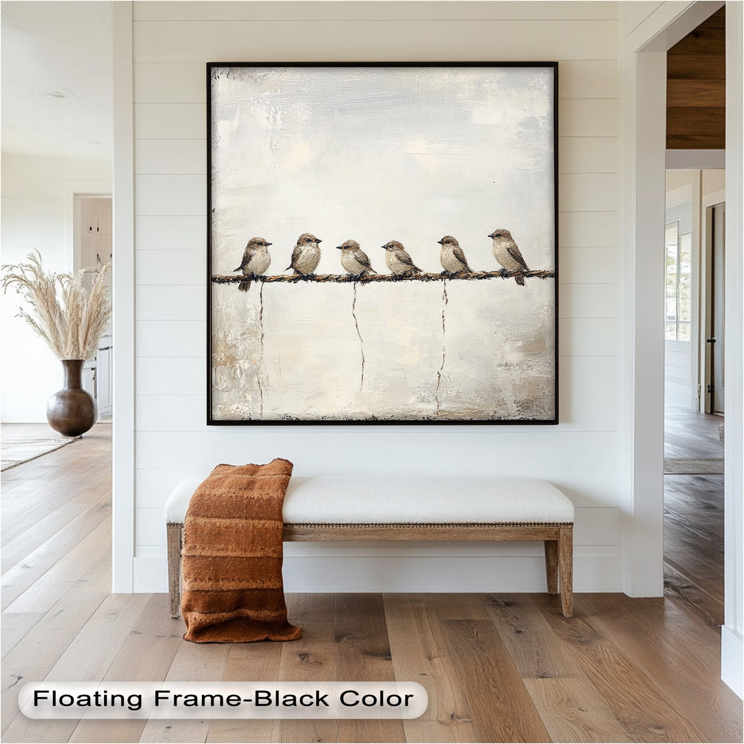 Six Birds in Stillness – Animal Oil Painting