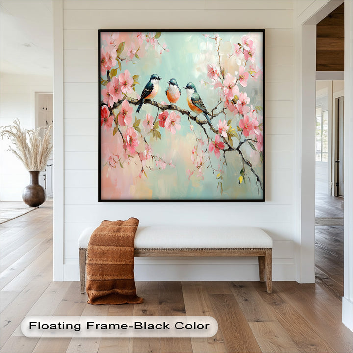 Three Birds Among Blossoms – Animal Oil Painting