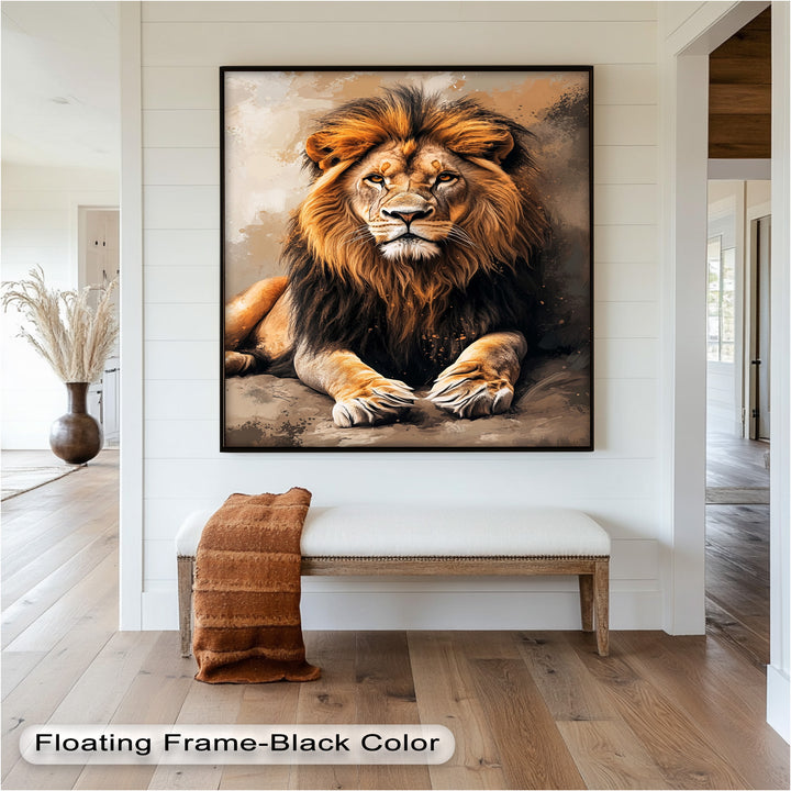 Lion Portrait in Warm Tones - Animal Oil Painting