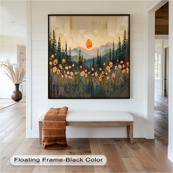 Sunset Floral Forest - Landscape Framed Oil Painting