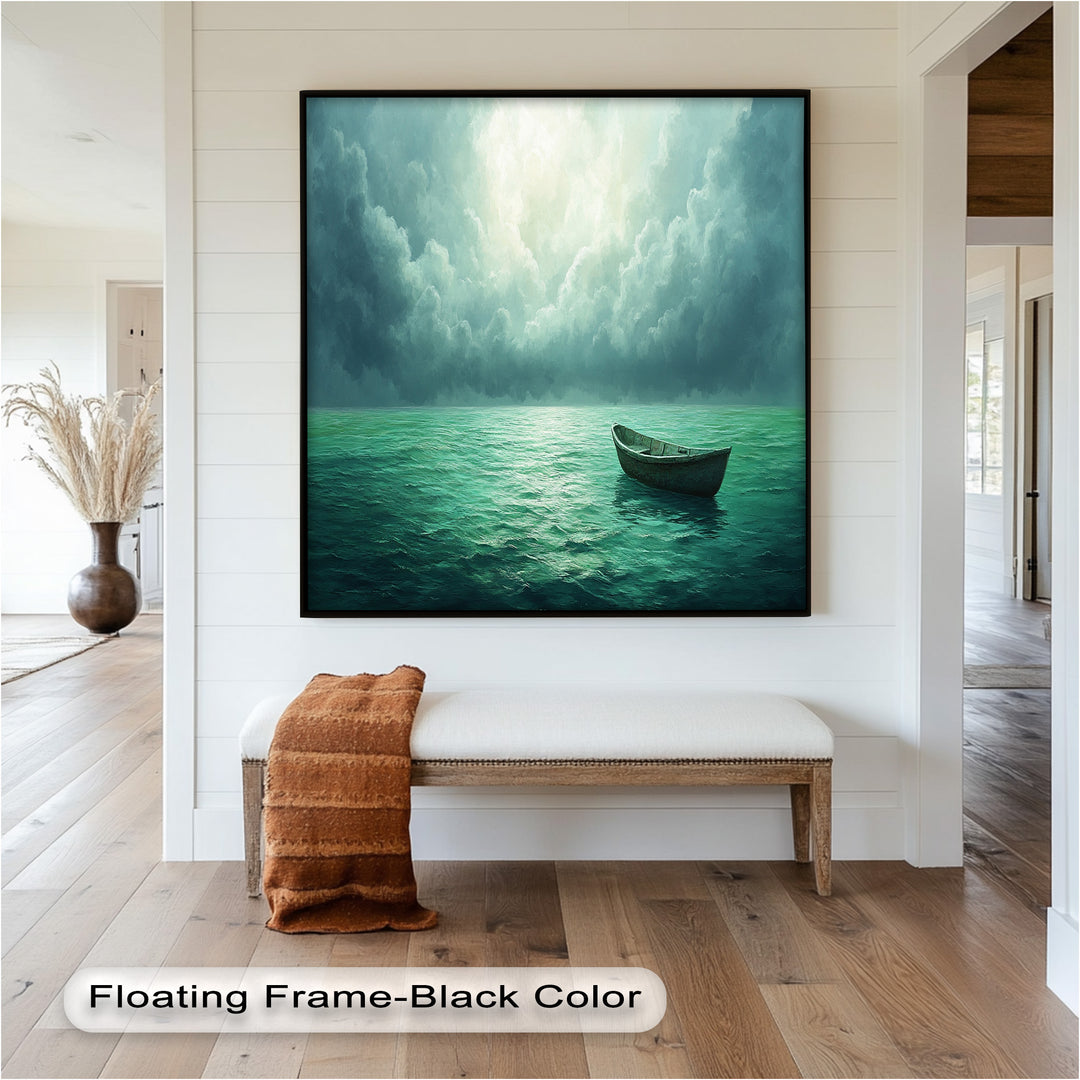 Solitude Adrift – Serene Empty Rowboat Oil Painting