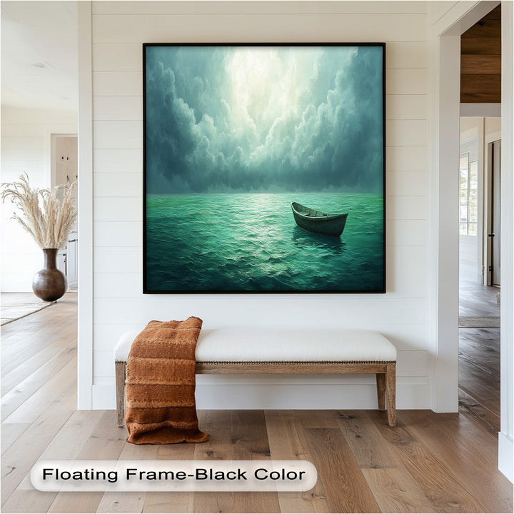 Solitude Adrift – Serene Empty Rowboat Oil Painting