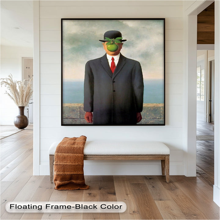The Hidden Face – Surrealist Gentleman with Green Apple Oil Painting