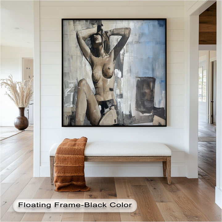 Urban Solitude – Contemporary Nude Oil Painting in Monochrome Hues