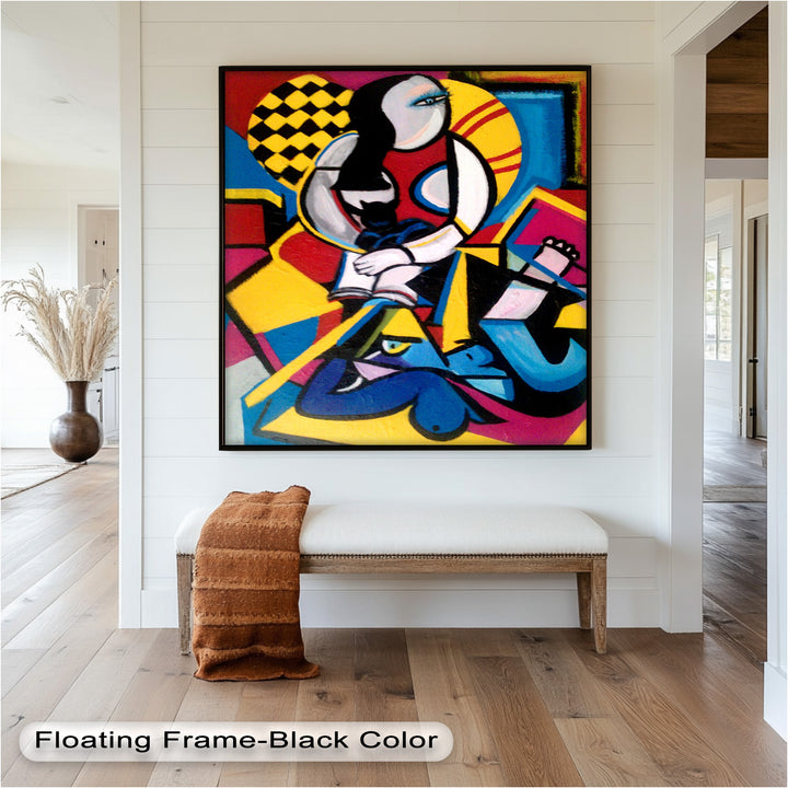 Cubist Woman with Cat Wall Art – Abstract Oil Painting