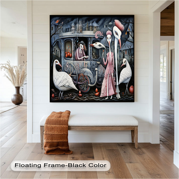 Crimson Couriers – Surreal Carriage Scene Oil Painting