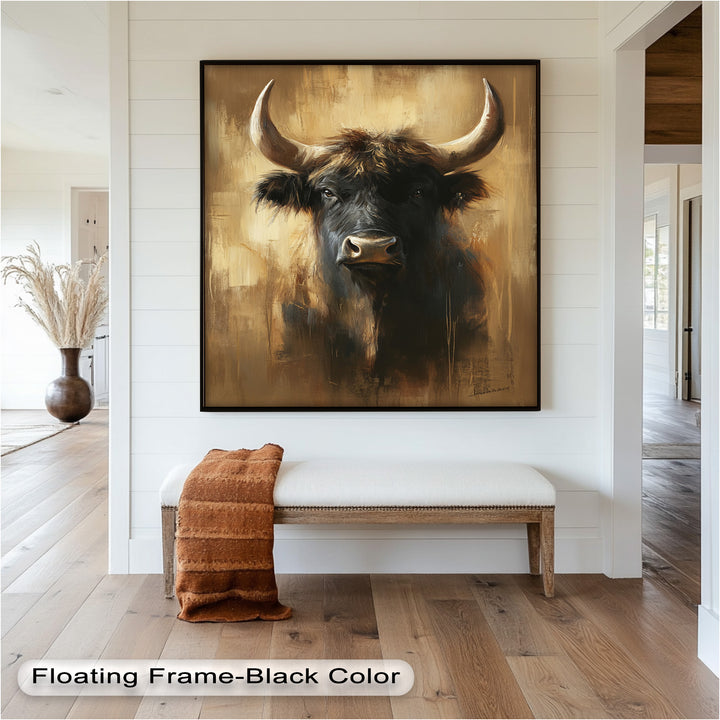 Bull in Amber Tones - Animal Oil Painting