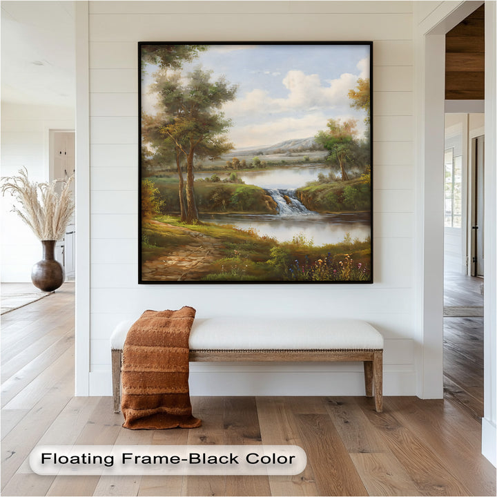 Tranquil Forest Cascade – Vintage Oil Painting