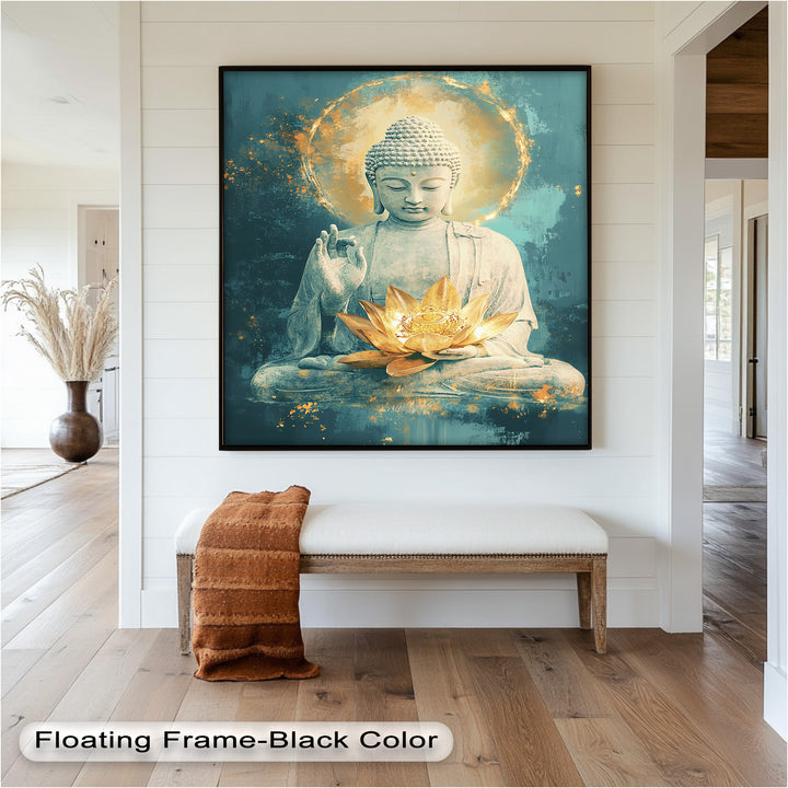 Buddha with Lotus Flower Wall Art – Religious Oil Painting