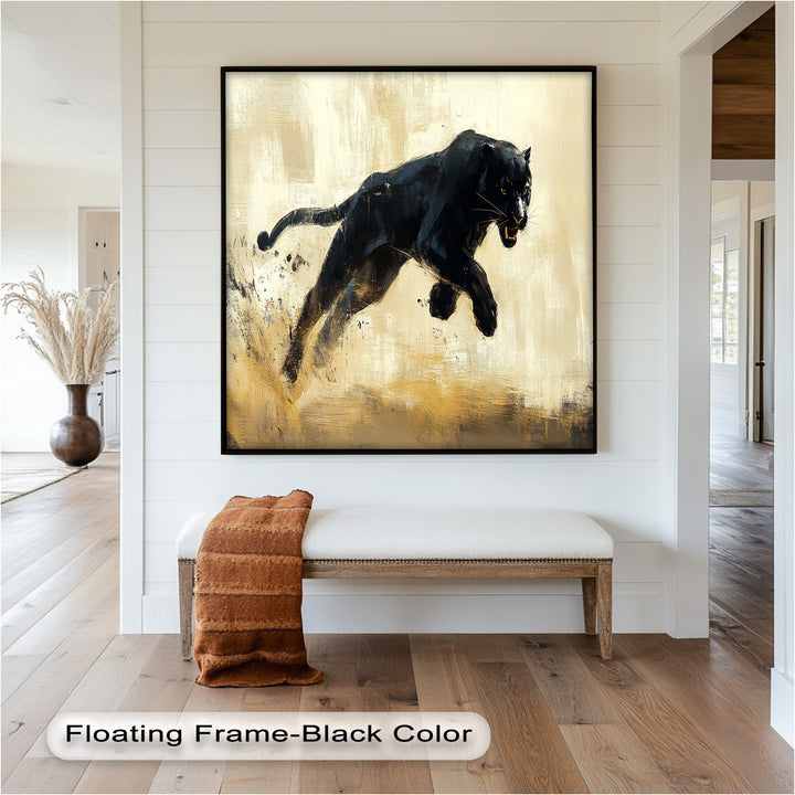Charging Black Panther in Motion – Animal Oil Painting