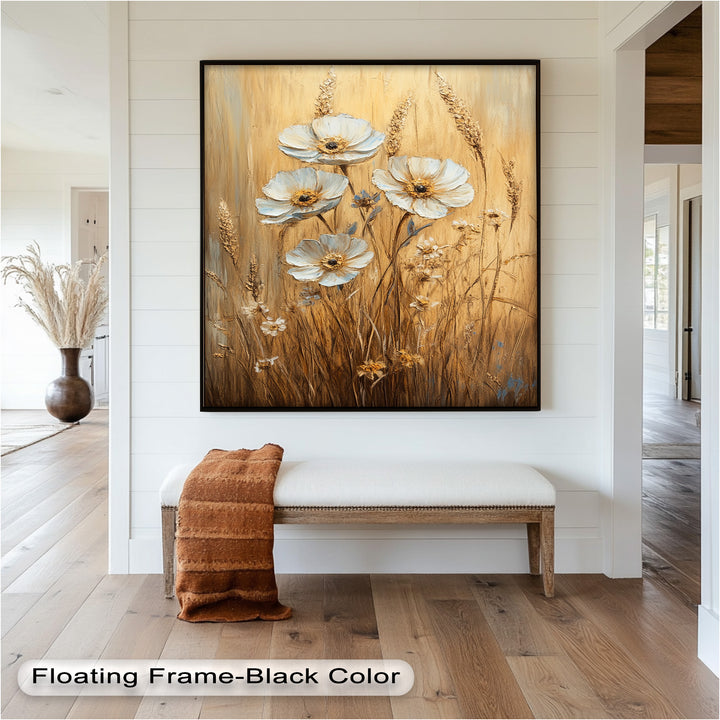 White Wildflowers in Wheat Field - Oil Painting