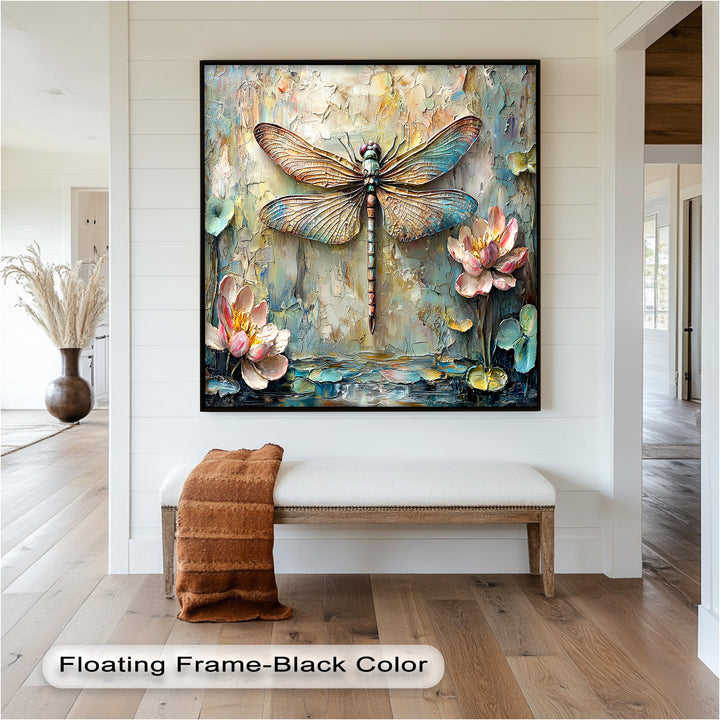 Floral Dragonfly – Framed Botanical Oil Painting