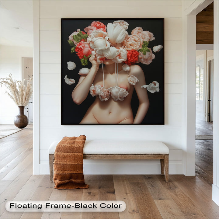 Bloomveil – Surreal Nude with Cascading Petals Oil Painting