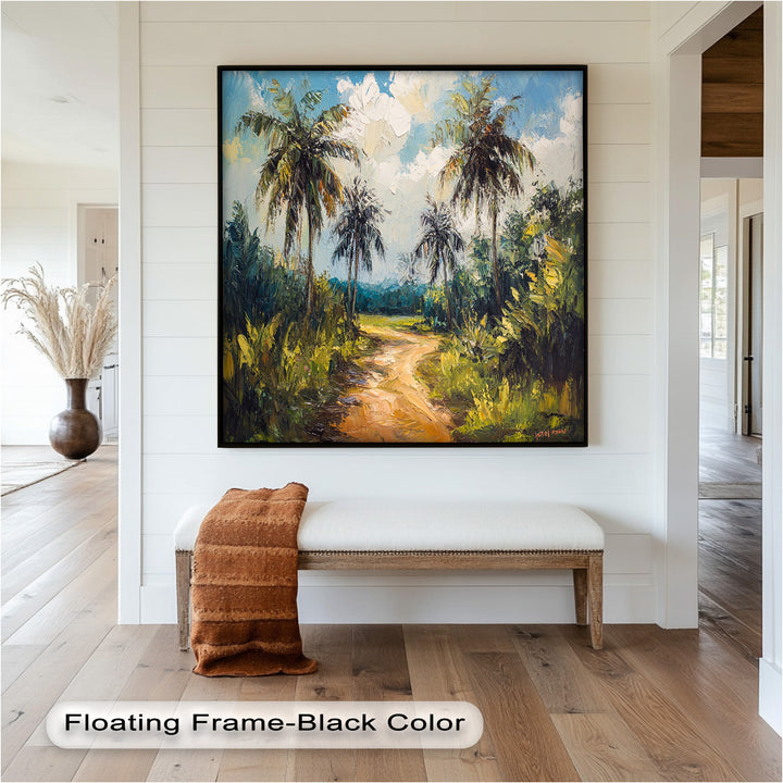 Tropical Pathway with Palm Trees – Impressionist Oil Painting