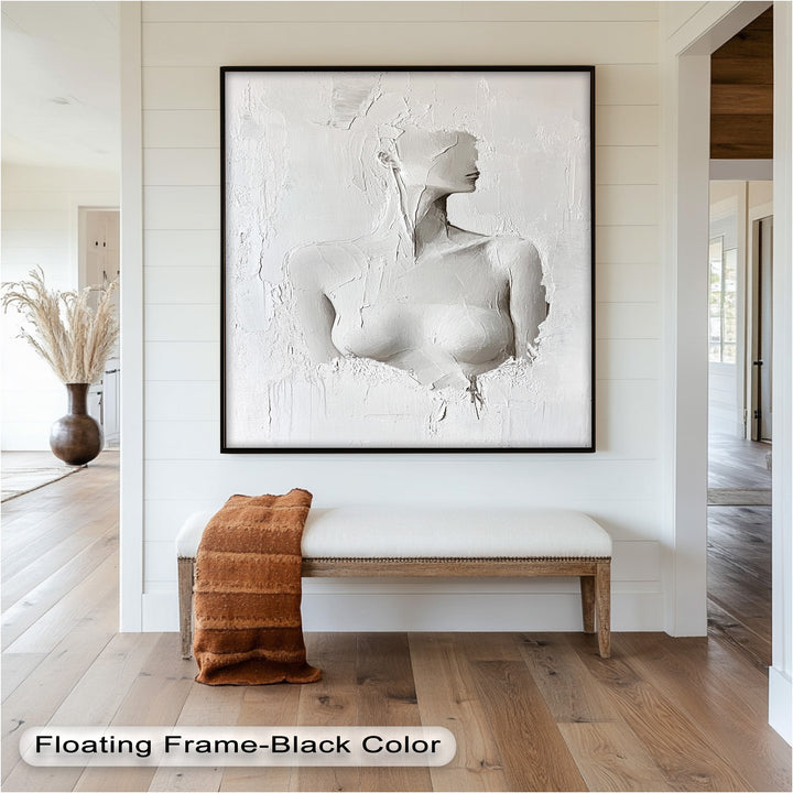 Silent Form – Minimalist White Abstract Female Oil Painting